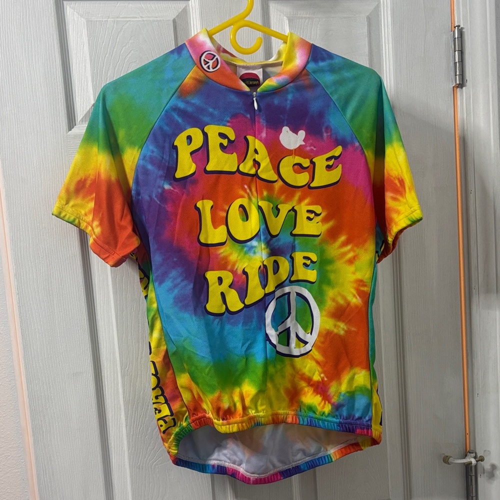 Tie-Dye "Peace Love Ride" Cycling Jersey - Multicolor